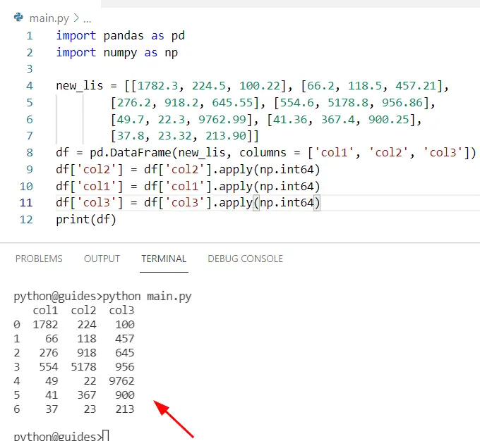 Cómo convertir flotantes a enteros en Pandas DataFrame 